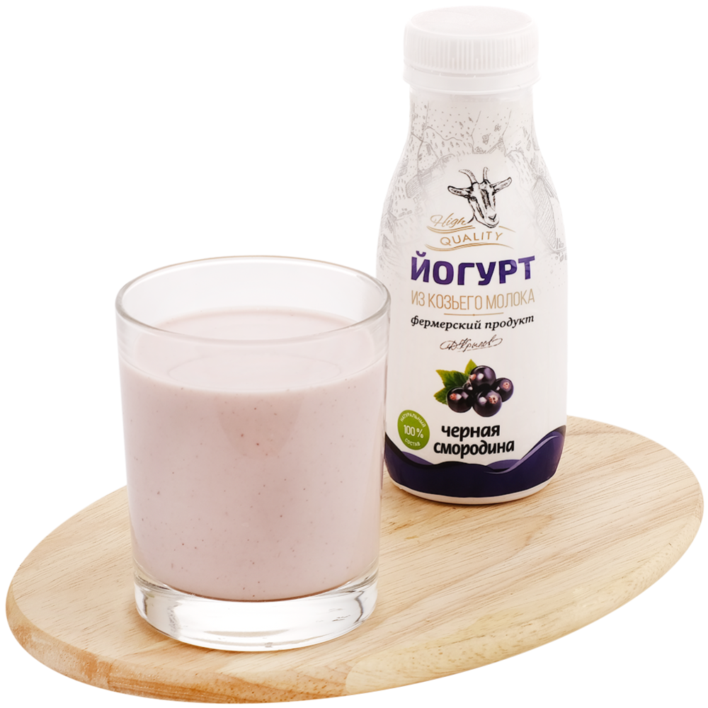 Йогурт из ко­зье­го молока «Кре­стьян­ское фер­мер­ское хо­зяй­ство Дак» с черной смо­ро­ди­ной 3.0 -4.5%, 250 г