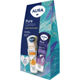 Подарочный набор «Aura» Pure Cotton, крем для рук с пантенолом + крем для рук ночной, 75 + 75 мл