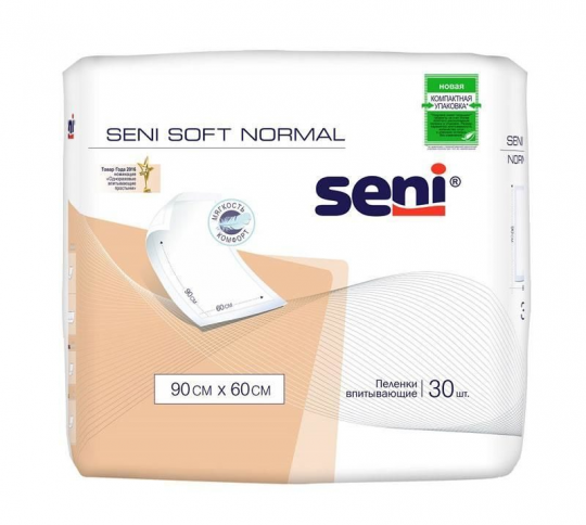 Пеленки одноразовые впитывающие Seni Normal Soft 90х60см. 30 шт. Х 4 упак.