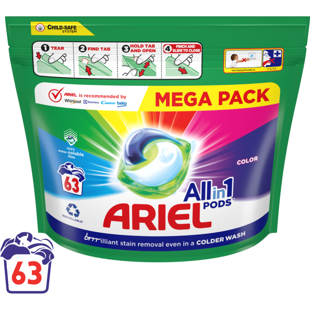 Капсулы для стирки «Ariel» All in 1 Pods, Color, 63 шт