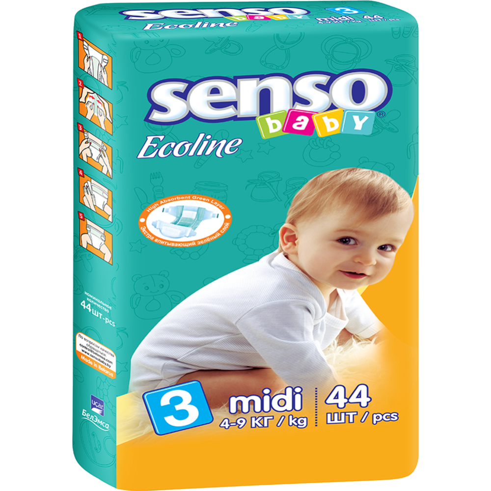 Подгузники детские «Senso Baby» Baby Ecoline, размер 3, 4-9 кг, 44 шт