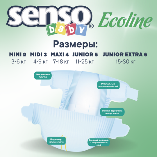 Подгузники детские «Senso Baby» Baby Ecoline, размер 3, 4-9 кг, 44 шт