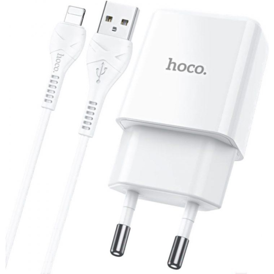 Сетевое зарядное устройство «Hoco» 23753-N9iW, N9, 1хUSB-А, 2.1А + кабель AM-8pin Lightning, 1 м