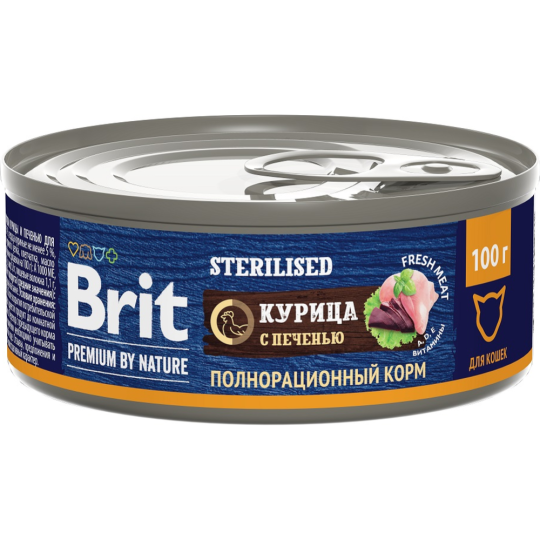 Консервы для кошек «Brit» Premium Sterilised, 5051281, курица/печень, 100 г