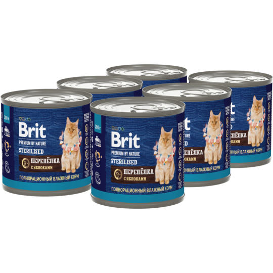 Консервы для кошек «Brit» Premium Sterilised, 5051335, перепелка/яблоко, 200 г