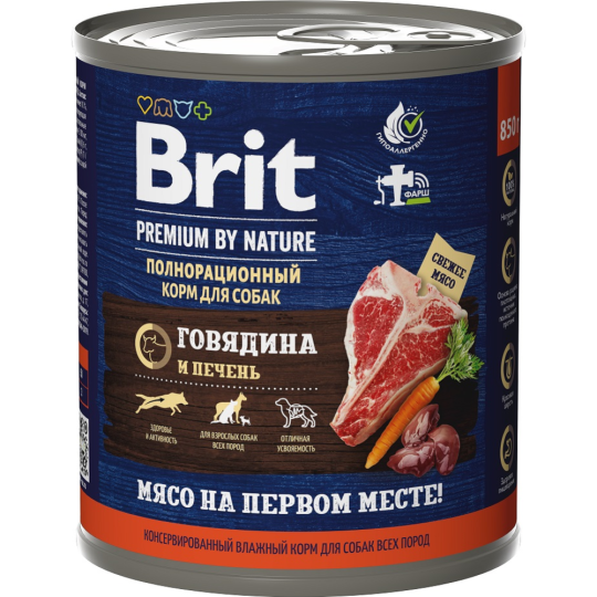 Корм для собак «Brit» Premium by Nature, 5051151, говядина/печень, 850 г