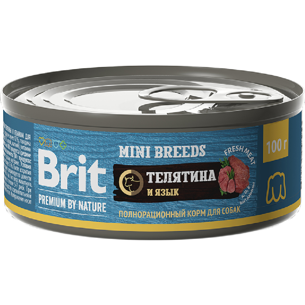 Консервы для собак «Brit» Premium, 5048953, телятина/язык, 100 г