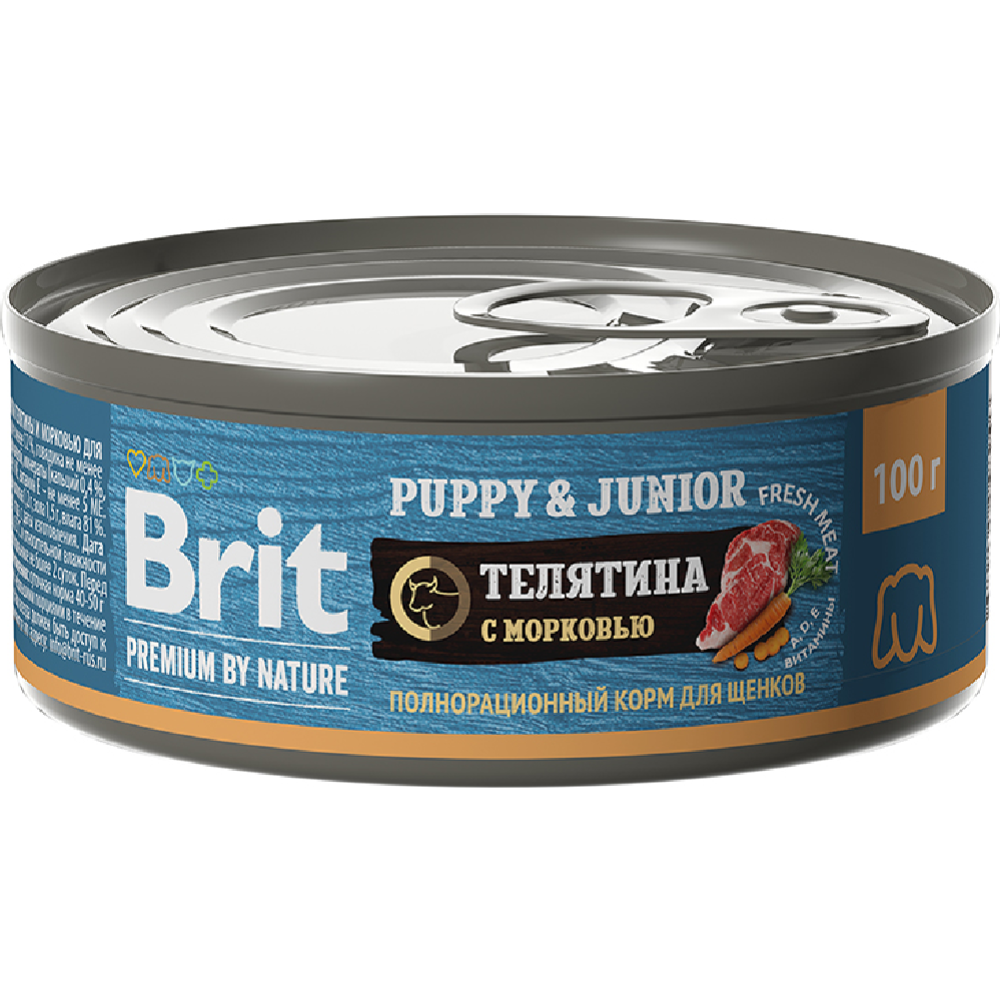 Консервы для щенков «Brit» Premium by Nature, 5048946, телятина/морковь, 100 г
