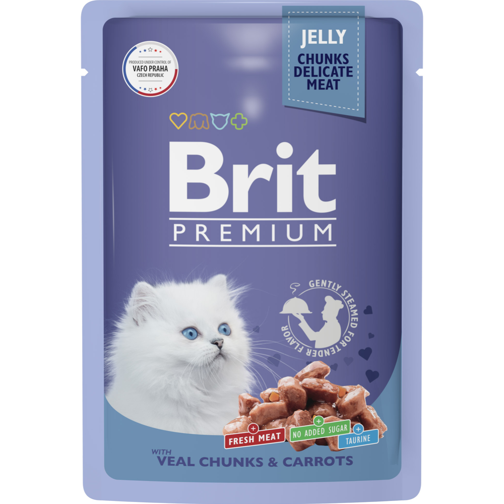 Корм для котят «Brit» Premium, 5050116, телятина/морковь в желе, 85 г