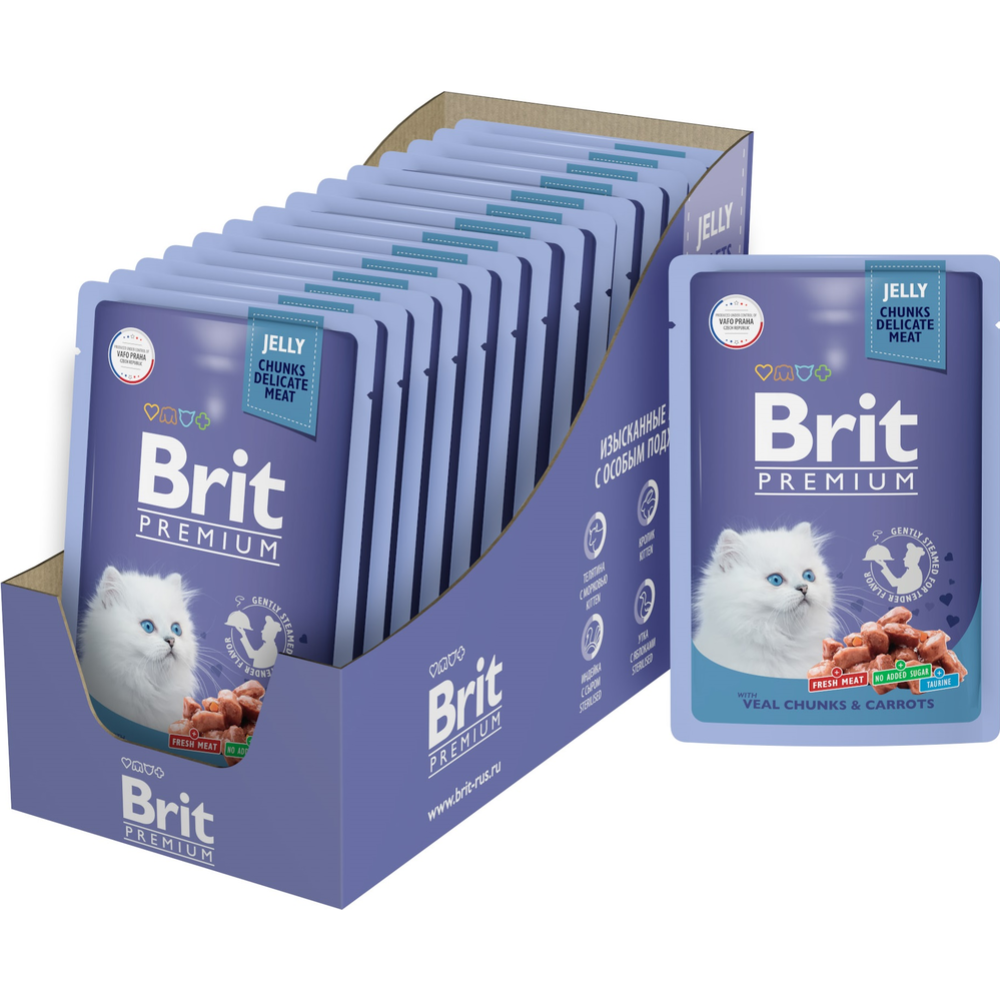 Корм для котят «Brit» Premium, 5050116, телятина/морковь в желе, 85 г