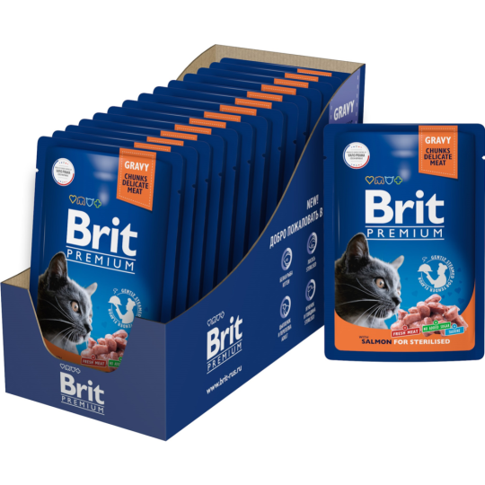 Корм для кошек «Brit» Premium Sterilised, 5048892, лосось в соусе, 85 г