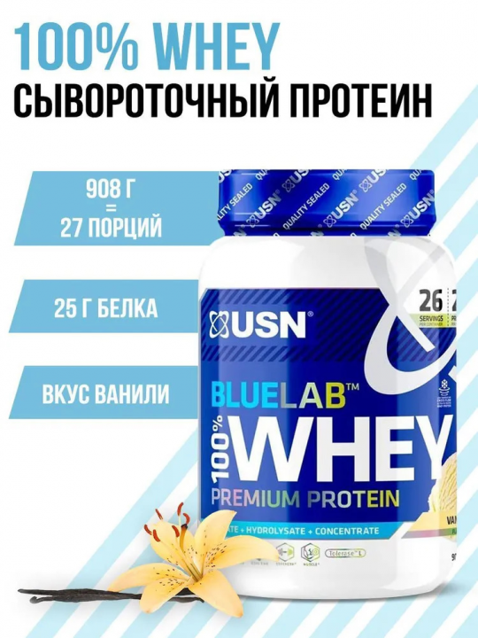 Протеин сывороточный USN Bluelab Whey Protein 908 г Ваниль