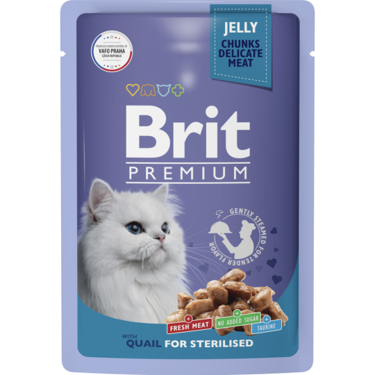 Корм для кошек «Brit» Premium Sterilised, 5050215, препелка в желе, 85 г