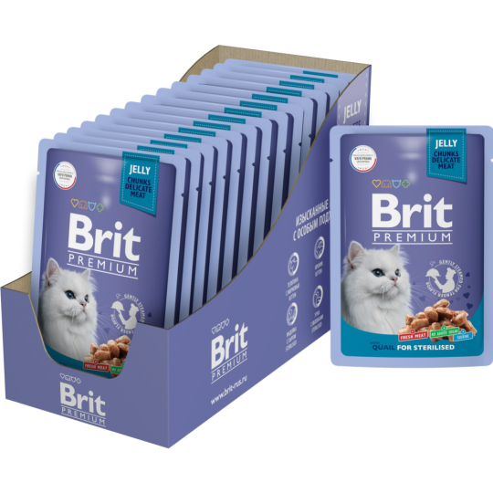 Корм для кошек «Brit» Premium Sterilised, 5050215, препелка в желе, 85 г