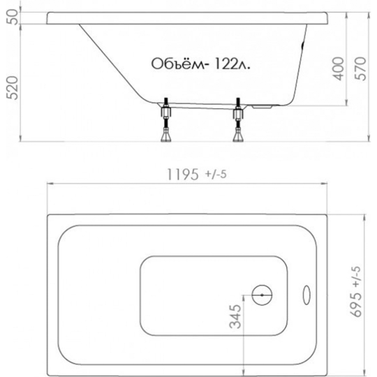 Ванна «Triton» Ультра 120x70, с ножками