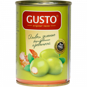Оливки «Gusto» зе­ле­ные, фар­ши­ро­ван­ные кре­вет­кой, 280 г
