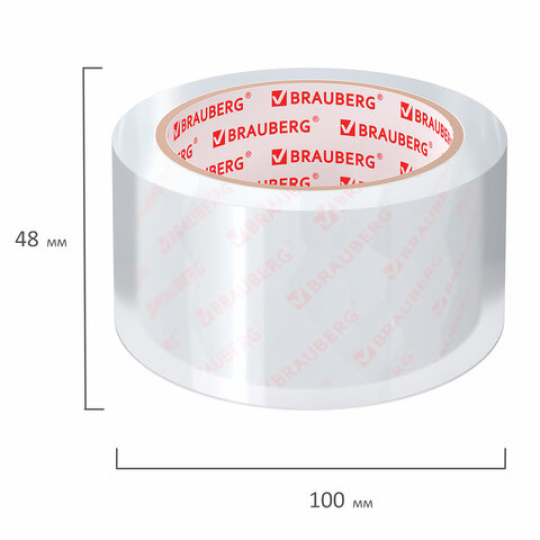 Клейкая лента упаковочная (скотч) BRAUBERG, 48мм х 66м, КРИСТАЛЬНАЯ, толщина 45 микрон,