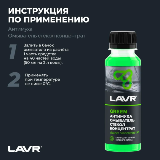 Жидкость стеклоомывателя / омыватель стекол Антимуха Green LAVR, 125 мл / Ln1220