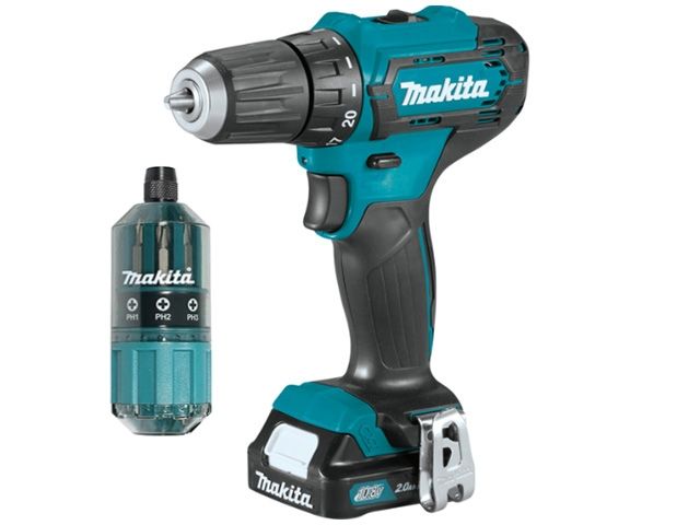 Аккум. дрель-шуруповерт MAKITA CXT DF 333 DWYE4 в чем. + набор бит (12.0 В, 2 акк., 1.5 А/ч Li-Ion, 2 скор., 30 Нм, шурупы до 8 мм) (DF333DWYE4)