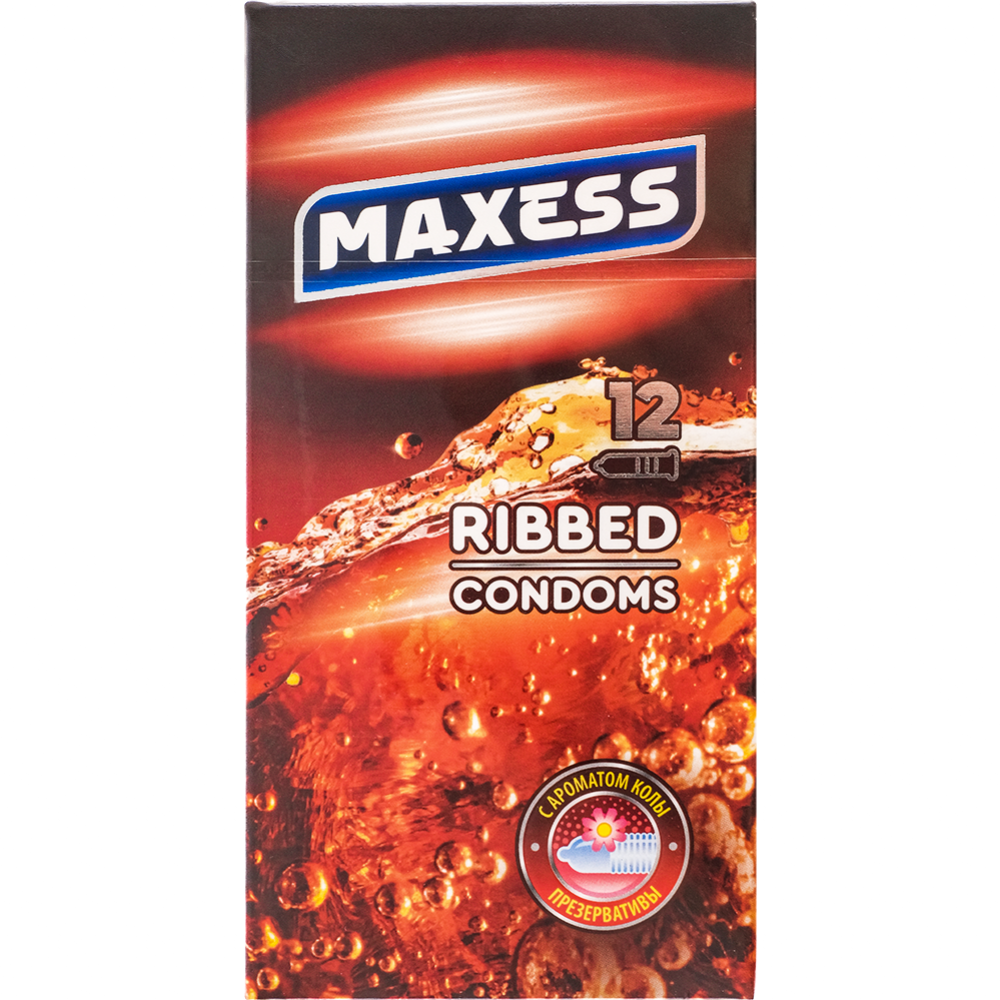 Пре­зер­ва­ти­вы «Maxess» реб­ри­стые, с аро­ма­том колы, 12 шт