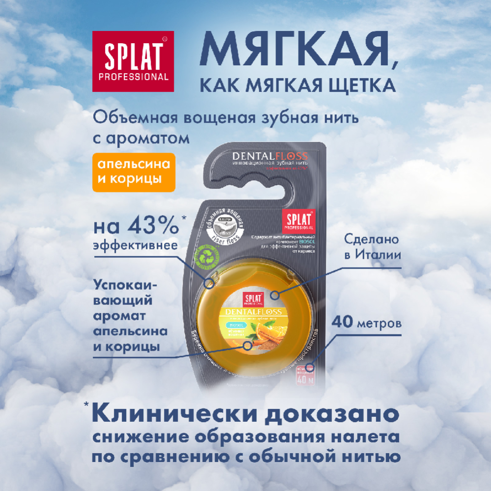 Нить зубная «Splat» Dental Floss, с ароматом апельсина и корицы, 40 м