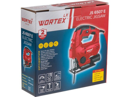 Лобзик электрический WORTEX LX JS 6507 E в кор. 710 Вт, 500-3300 ход/мин, пропил до 65 мм. (маятник.ход, сдув опилок, рег.об., бзп патрон)