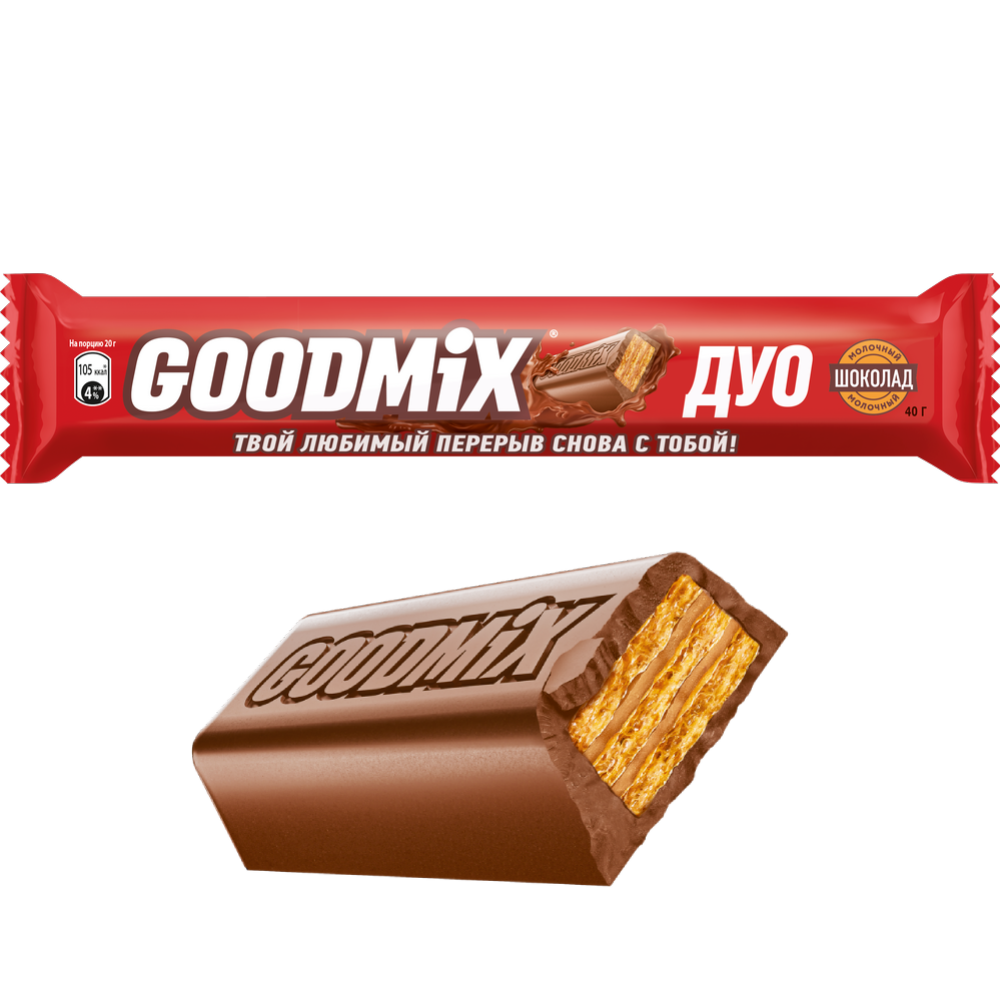 Конфета «Goodmix Duo» молочный шоколад с хрустящей вафлей, 40 г #0