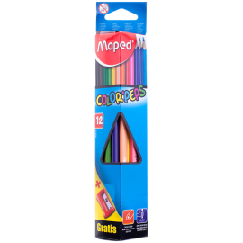 Карандаши цветные Maped "Color Peps" 12 цв., трехгран., заточен., картон, европодвес, с точилкой Артикул 183213