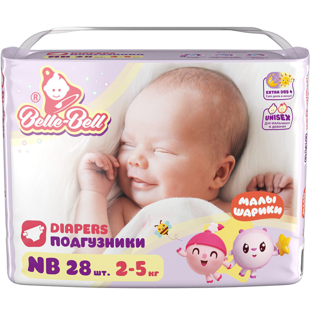 Подгузники детские «Belle-bell» Extra Dry+, размер NB, 2-5 кг, 28 шт