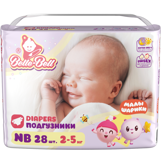 Подгузники детские «Belle-bell» Extra Dry+, размер NB, 2-5 кг, 28 шт