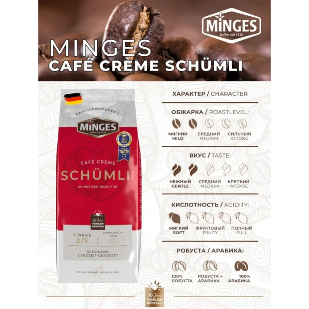 Кофе в зернах «Minges» Caffe Creme Schumli, 1 кг #4