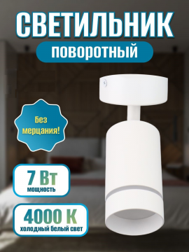 Светильник-спот поворотный LED, 7 Вт, 230 В, 50 Гц, 4000К, IP20, "Вероника", белый, TDM SQ0356-0420