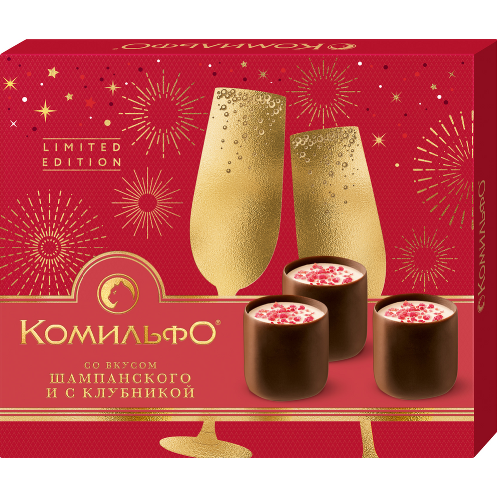 Кон­фе­ты шо­ко­лад­ные «Ко­миль­фо» с клуб­ни­кой и со вкусом шам­пан­ско­го, 232 г