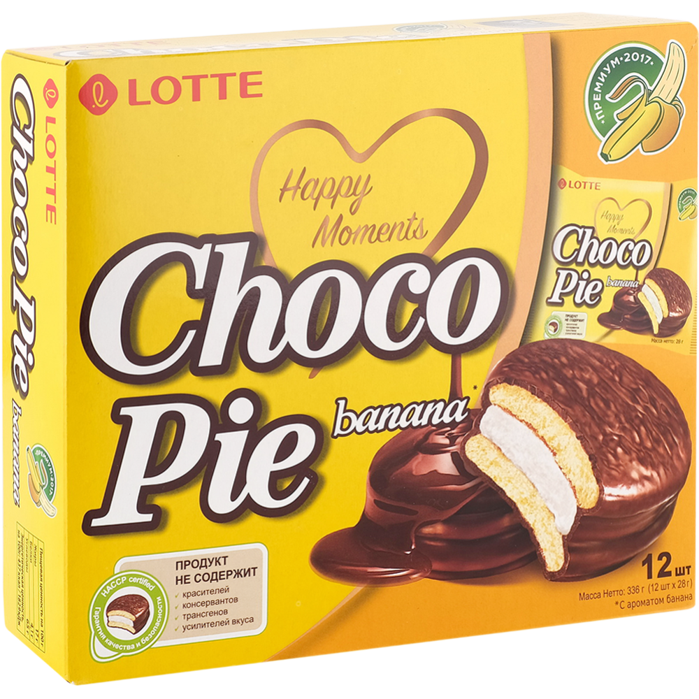 Печенье-бисквит «Lotte» Choco Pie с ароматом банана, 12х28 г #0