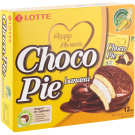 Печенье-бисквит «Lotte» Choco Pie с ароматом банана, 12х28 г