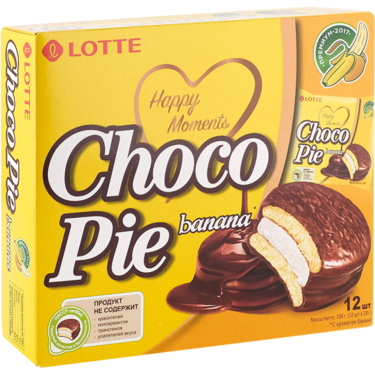 Печенье-бисквит «Lotte» Choco Pie с ароматом банана, 12х28 г