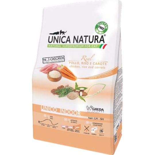 Корм для кошек «Unica» Natura Indoor, 2816, курица, рис и морковь, 1.5 кг