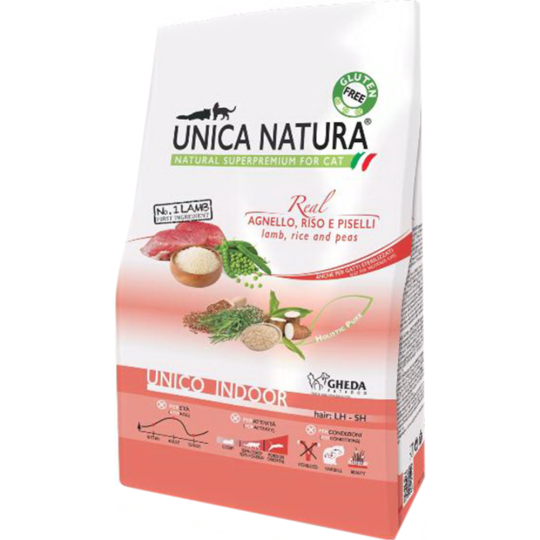 Корм для кошек «Unica» Natura Indoor, 2817, ягненок, рис и горох, 1.5 кг