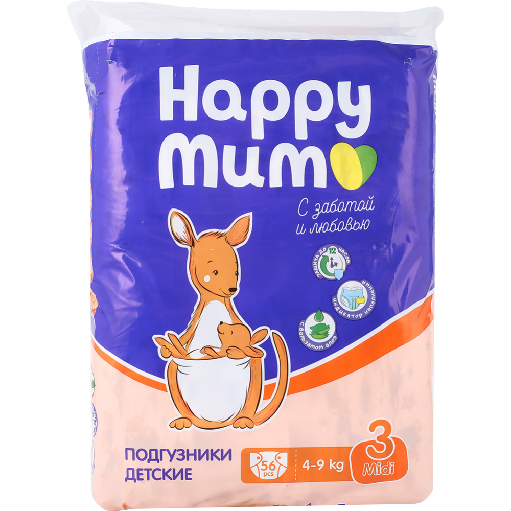 Под­гуз­ни­ки дет­ские «Happy Mum» размер 3, 4-9 кг, 56 шт
