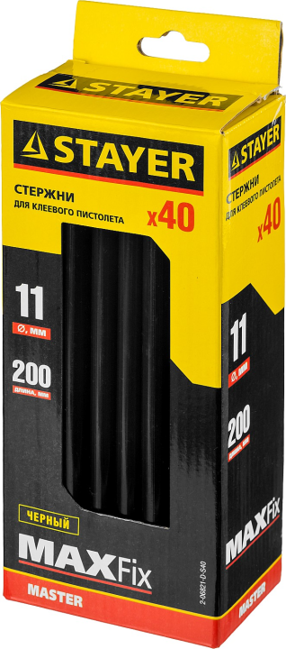 Клеевые стержни чёрные 11х200 мм, 40 шт, STAYER  Black (2-06821-D-S40)