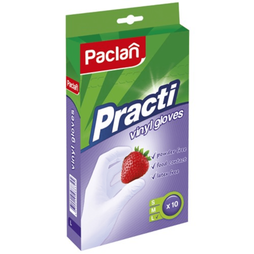 Перчатки «Paclan Practi» виниловые р.L, 10 штук.