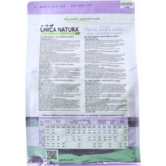 Корм для собак «Unica» Natura Mono, 3125, для собак средних и крупных пород, форель, 2.5 кг