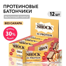 Протеиновые батончики без сахара в шоколаде "Яблочный пирог", FitnesShock, 12 шт