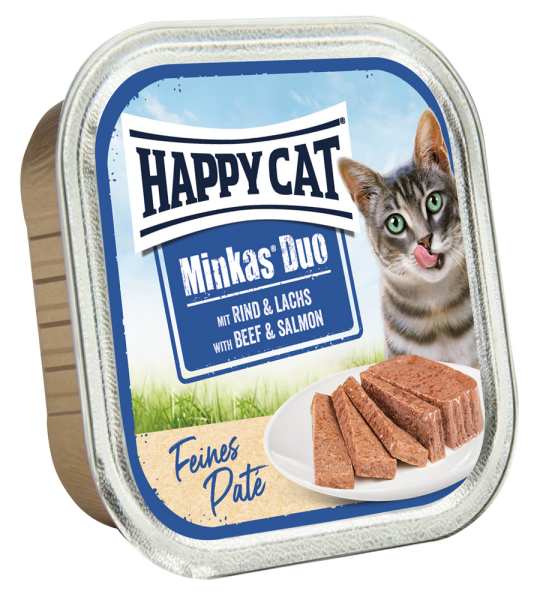 Паштет для кошек Happy Cat Minkas DUO из говядины и лосося (16 шт. х 100 гр)