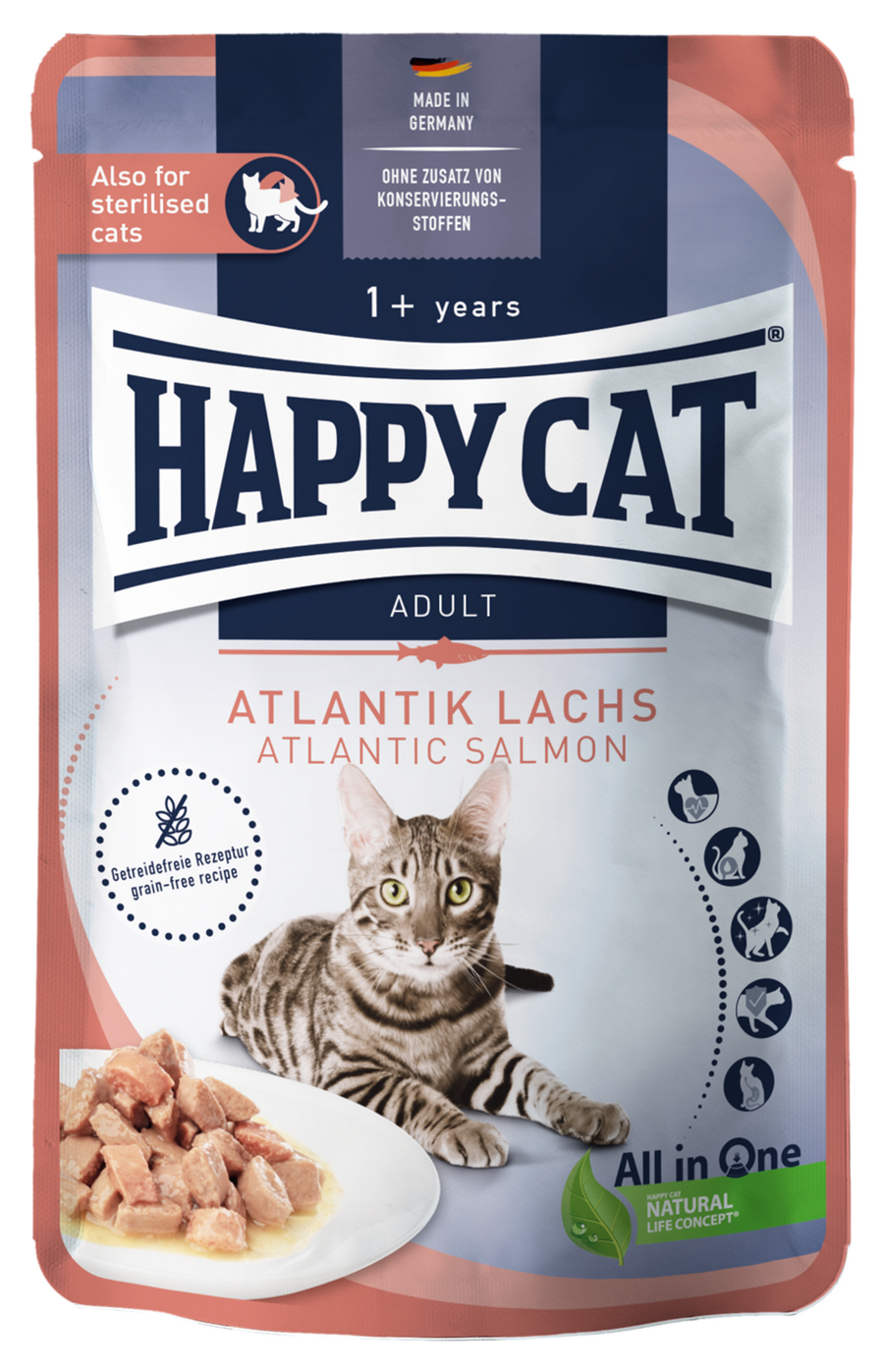 Влажный корм для кошек Happy Cat Culinary мясные кусочки в соусе с лососем (20 шт. х 85 гр)