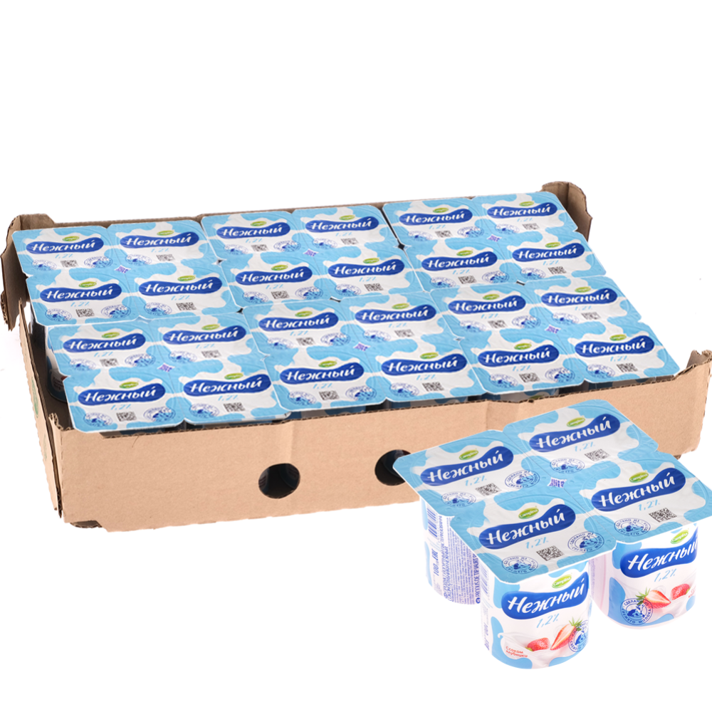 Уп. Йогуртный продукт «Нежный» c соком клубники, 1.2%, 24х100 г