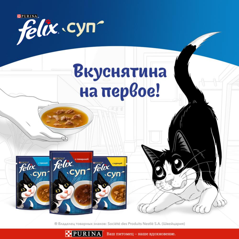 Уп.Корм влажный для кошек «Felix» Суп с курицей, 36х48 г