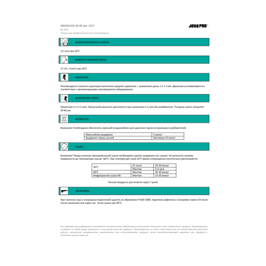 Лак + Отвердитель HS 2:1 JETA PRO HIGH GLOSS SR 5517 - 1.0 л + 0.5 л