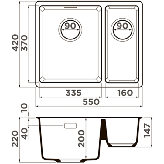 Кухонная мойка «Omoikiri» Kata, 55-2-U-BL, 4993389