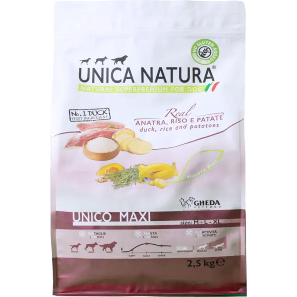 Корм для собак «Unica» Natura, 2306, для собак крупных пород, утка, рис, картофель, 12 кг